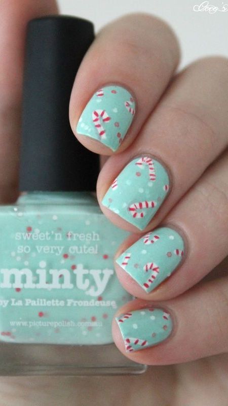 Mint Nail Polish, Do It Yourself Nails, Christmas Nail Art Easy, Mint Nails, Christmas Manicure, Festive Nail Art, Cute Christmas Nails, Christmas Nails Easy, Christmas Nail Art Designs