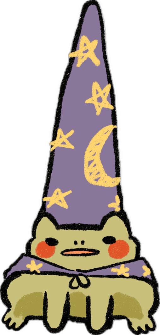 a cartoon character wearing a purple hat with stars and crescents on it's side