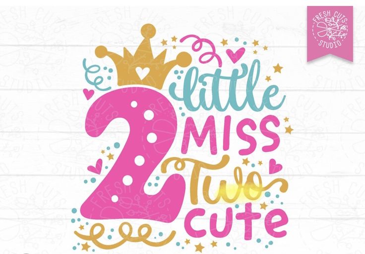 the little miss two cute princess svt file is shown in pink and gold, with hearts