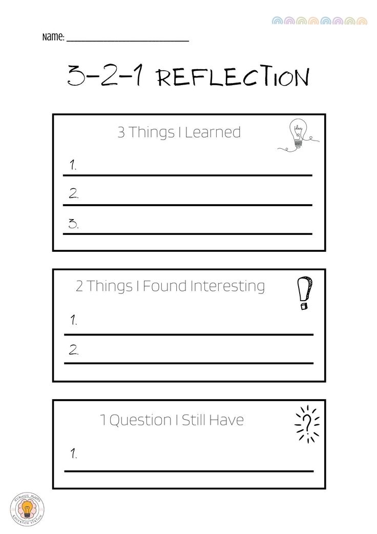 the 5 - 2 - 1 reflection worksheet is shown in black and white