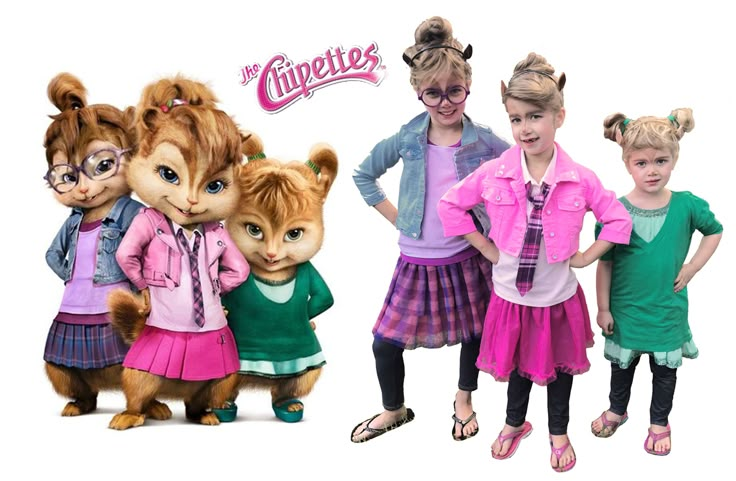 Chipettes DIY costume Chippets Halloween Costume Ideas, Chippetes Halloween Costume, Girl Chipmunks Costume, Chipsets Costume, Chippetts Costume Halloween, The Chippetes Costume, Brittany Chipette Costume, Chippette Halloween Costume, Chippetes Trio Costume