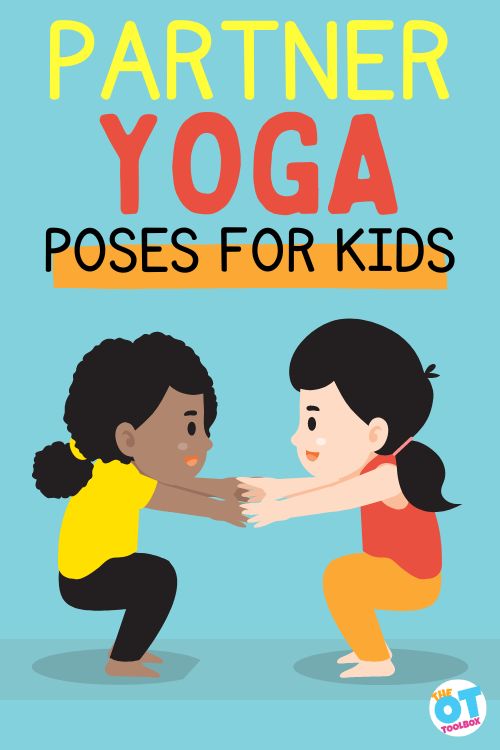 the cover of partner yoga poses for kids, featuring two children playing with each other