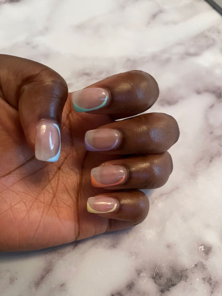 Neutral base nails with side arch nail colour detail. Each nail has a different accent colour Multi Colour Nails, Summer Minimal, Minimal Nails, French Tips, Multiple Color, Nail Colors, Multi Color, Nails, Skin