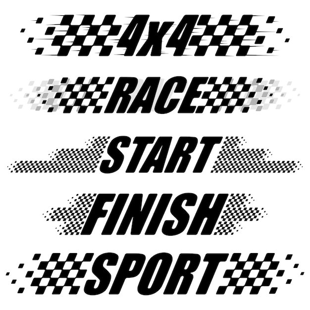 three different type of racing font with black and white checkered designs on them, all in