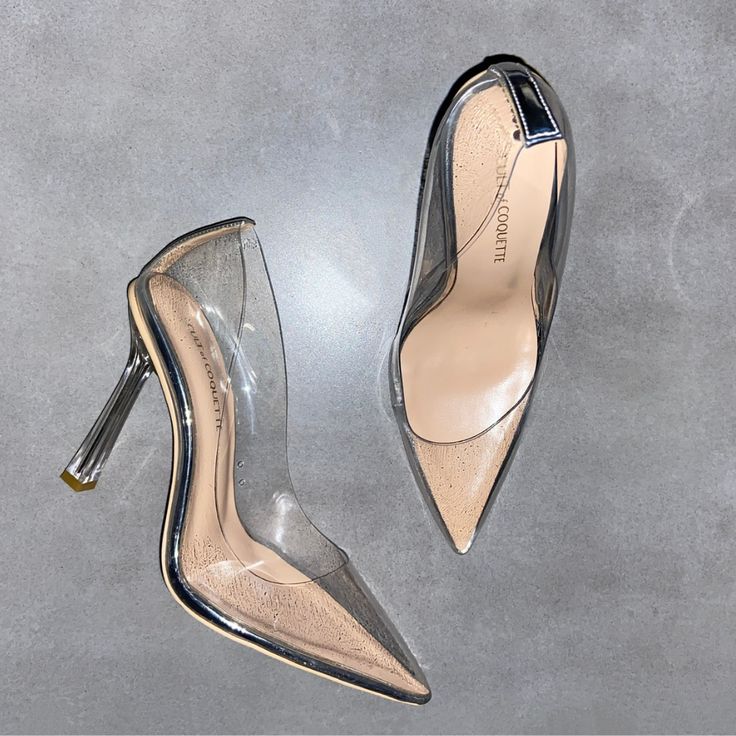 Yonce Glass Pumps – Cult of Coquette Patent Leather Slip-on Heels For Party, Elegant Evening Slip-on Court Shoes, Clear Closed Toe Heels With 4-inch Heel, Glamorous Slip-on Formal Heels, Glamorous Slip-on Heels For Formal Occasions, Elegant Slip-on Heels For Evening, Clear High Heels With Reinforced Heel, Clear Heels With 4-inch Heel For Evening, Clear Pointed Toe Heels For Evening