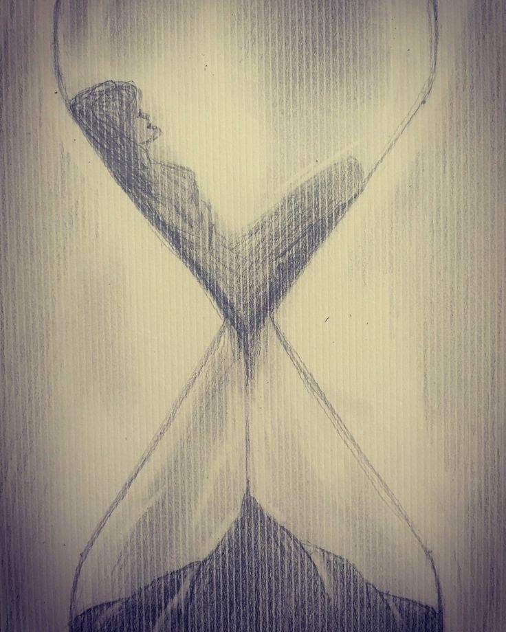 pencil drawing of an hourglass in the shape of a heart