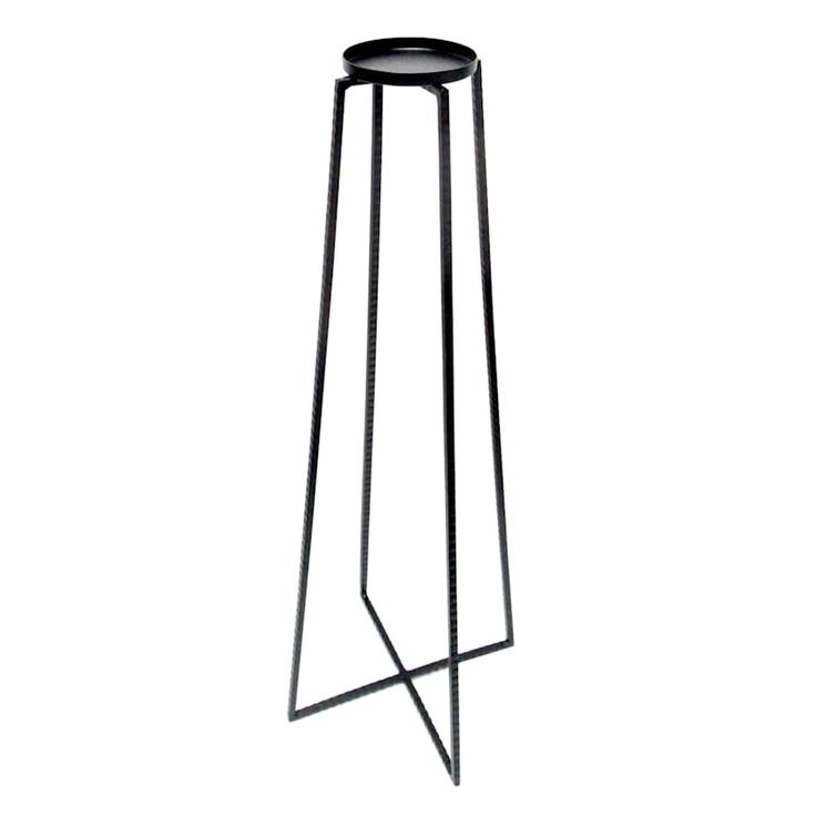 a black metal stand with an iron base