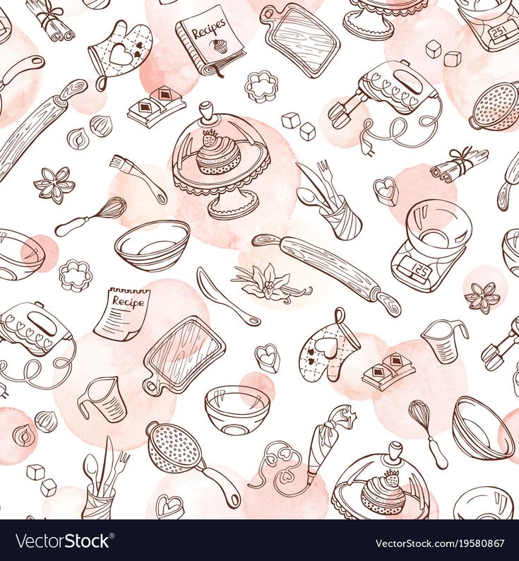 seamless pattern with hand drawn kitchen utensils