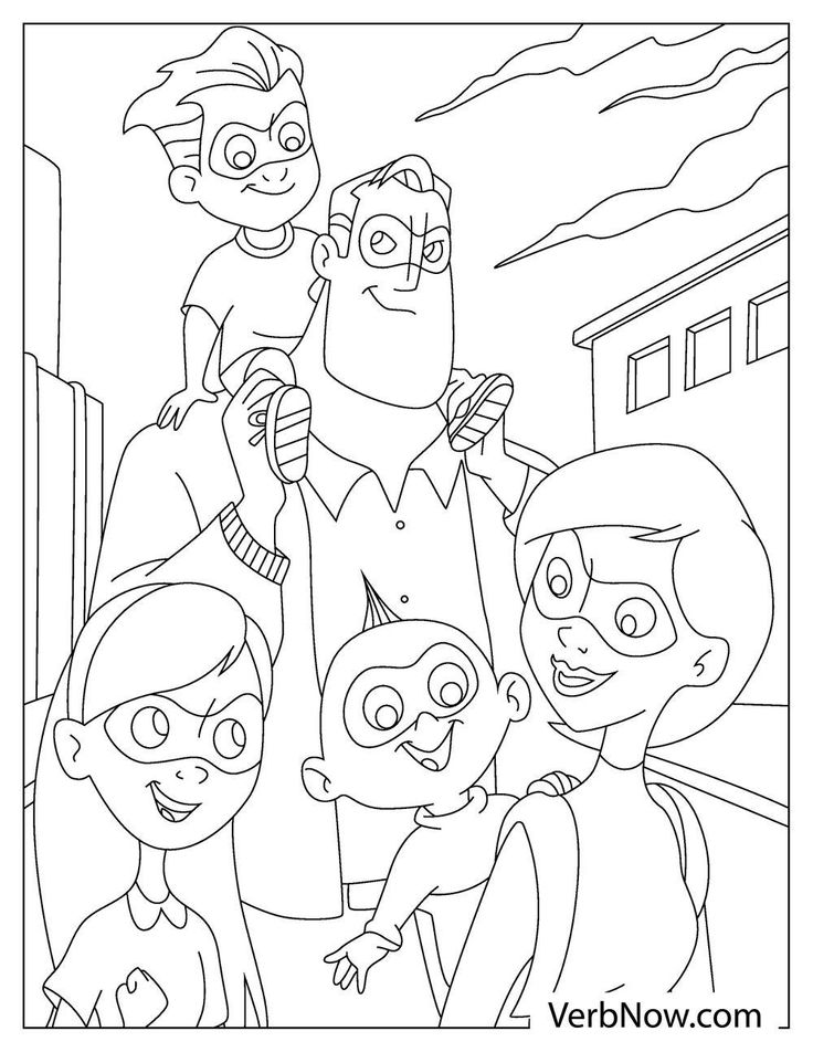 an adult and two children standing next to each other coloring page