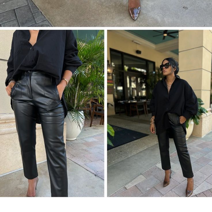 Questions? Leave A Comment Below! Faux Leather Pants Outfit, Zara Faux Leather Pants, York Outfits, Leather Pants Black, Total Girl, Business Conference, New York Outfits, Leather Pants Outfit, Cute Work Outfits