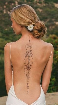 the back of a woman's body with tattoos on her upper and lower back