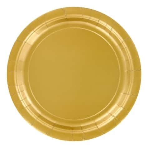 a gold paper plate on a white background