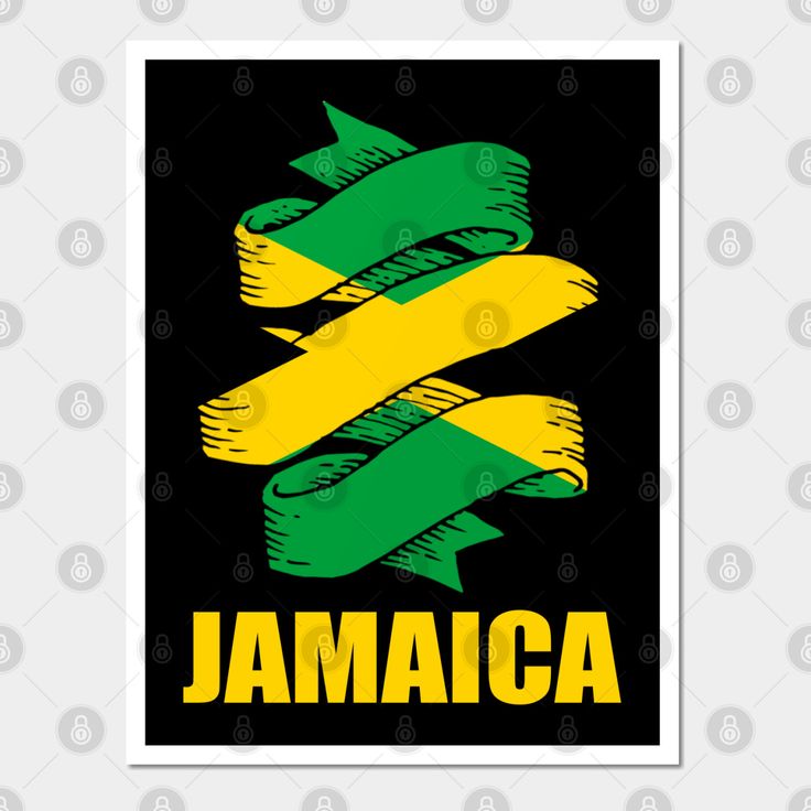 jamaica flag with the word jamaica on it in yellow and green lettering, against a black background