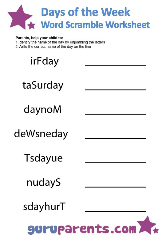 the worksheet for days of the week with words and pictures on it, including numbers