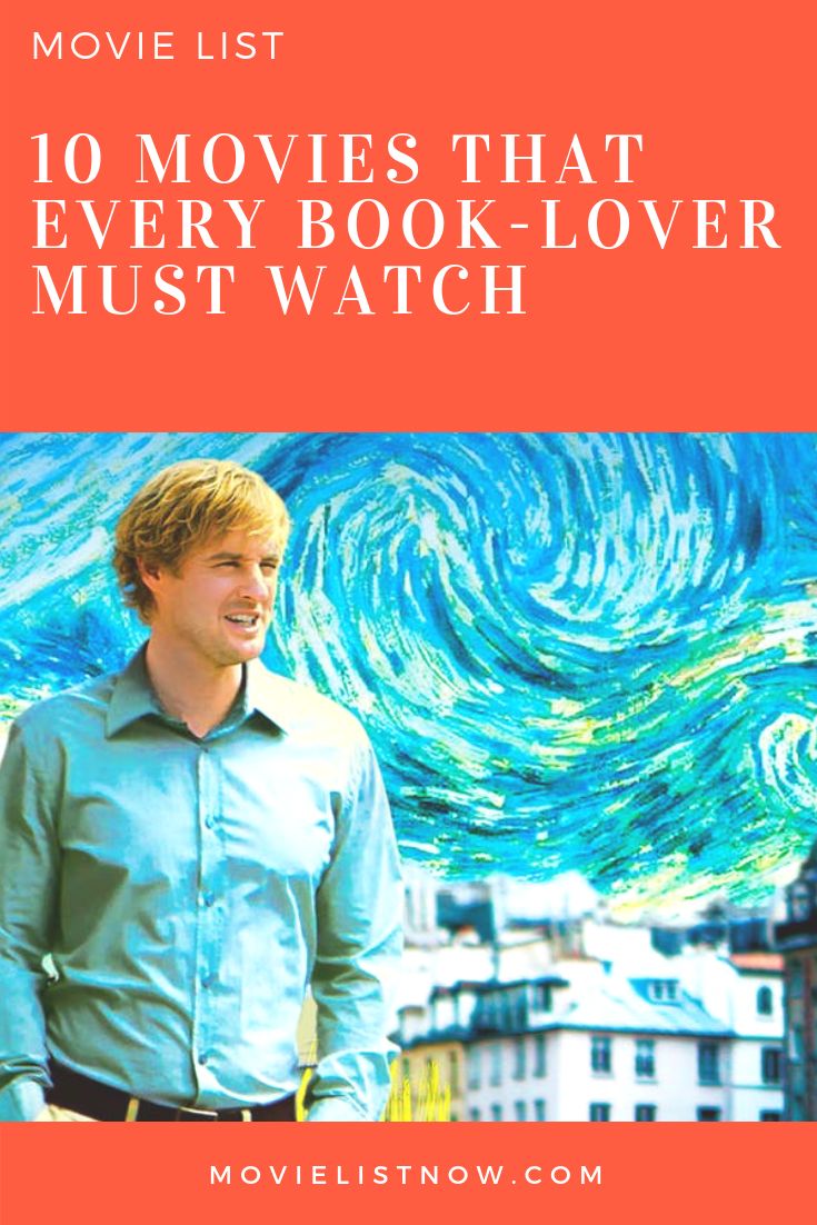 a man standing in front of a painting with the words movie list 10 movies that every book - lover must watch