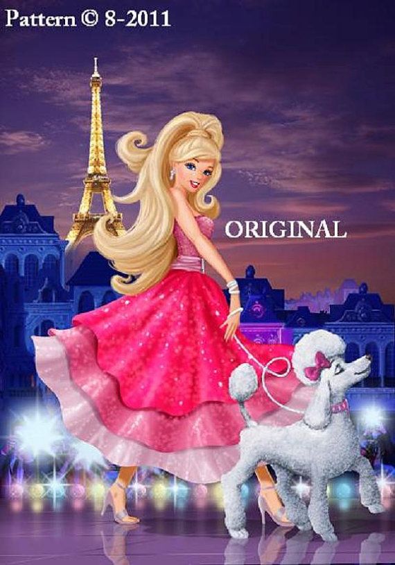 the barbie doll is walking her poodle in front of the eiffel tower