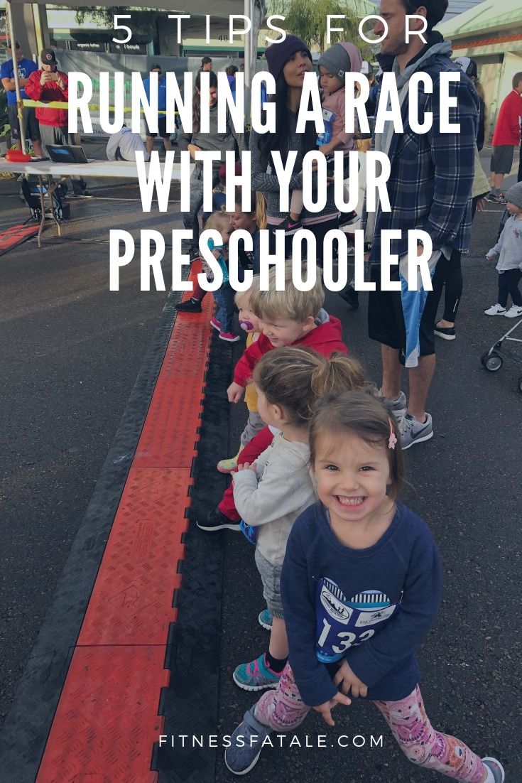 kids are running on the street with text overlay that reads 5 tips for running a race with your preschooler