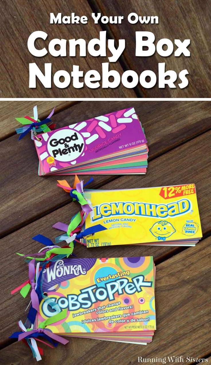 candy box notebooks with text overlay that reads make your own candy box notebooks