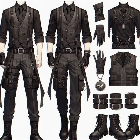 Fashion: #fashion, #style, #outfitinspiration, #beauty Black And White Fantasy Outfit Male, Assassin Outfits Male, Modern Fantasy Outfit Male, Male Tactical Outfit, Male Combat Outfit, Character Design Male Outfit, Fantasy Outfits Art Male, Drawing Clothes Ideas Male, Male Designer Fashion