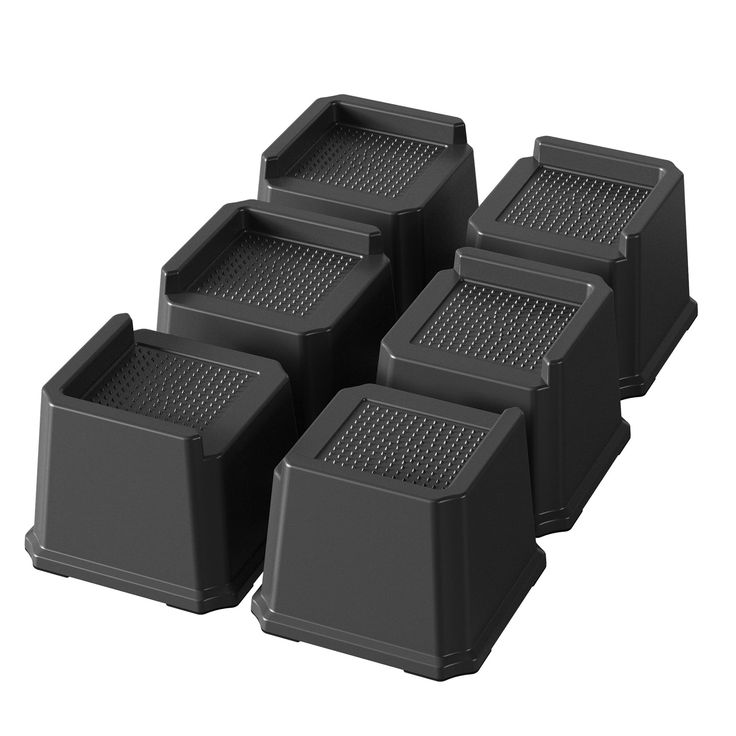 four black plastic bins sitting next to each other