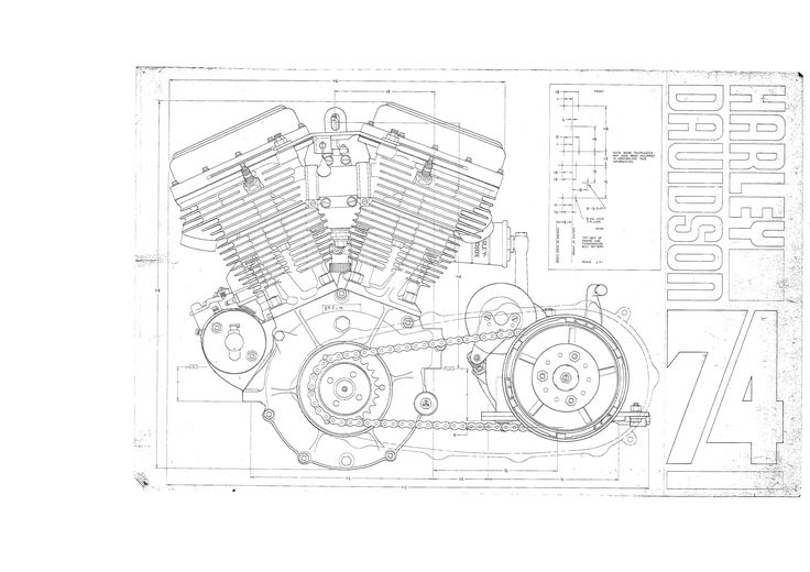 a drawing of a motorcycle engine