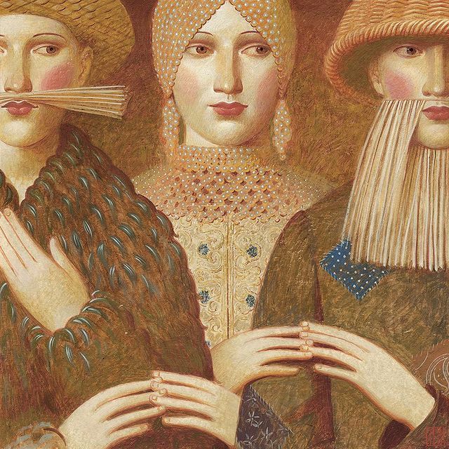 three women wearing hats and holding their hands together