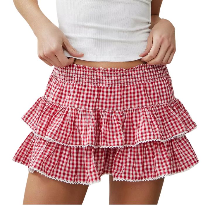 PRICES MAY VARY. Material: Polyester blend. Y2k plaid pleated mini skirt, super soft, skin friendly, breathable, lightweight, breathable and comfortable to wear. Ruffle gingham skirt, vintage micro skirts streetwear. Feature: Gingham Aline short skirt, layered ruffle hem mini skirt, shirred elastic waist, midi rise, lace trim plated plaid skirt, cute cake skirt, plaid skort skirts, summer tiered short skirt, plaid print mini skirt going out. Style: Y2k plaid gingham skirt, smocked ruffle mini sk Aesthetic Plaid, Beach Skirts, Skirts Y2k, Flowy Mini Skirt, Skirt Streetwear, Gingham Skirt, Y2k Boho, Ruffle Mini Skirt, Holiday Vibes