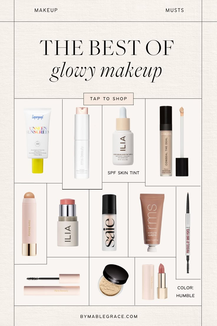 The Best of Glowy Makeup Makeup Products Shuffle, No Makeup Look Products Natural, Natural Glowy Makeup Products, Makeup Products For Natural Look, Dewy Skin Makeup Products, Dewy Makeup Look Products, Dewey Makeup Products, Dewy Makeup Routine, Best Glowy Makeup Products