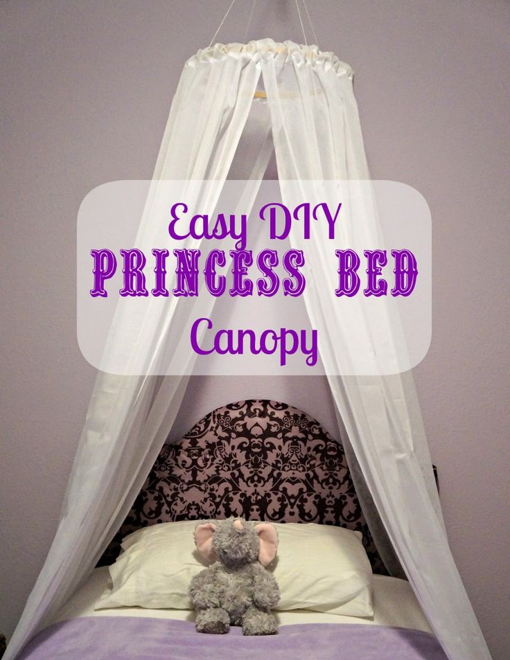 a purple and white canopy bed with the words, easy diy princess bed canopy