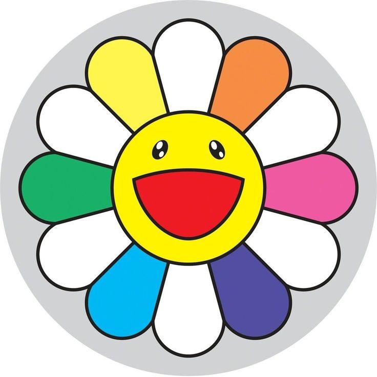 a colorful flower with a happy face on it