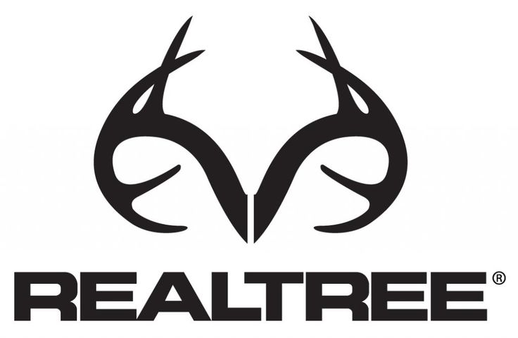 the realtree logo is black and white with two antelope's facing each other