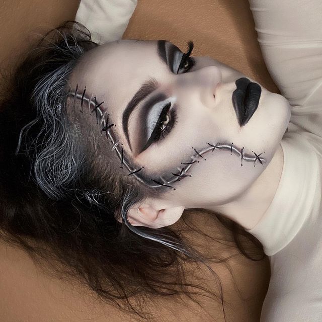 Lady Frankenstein Makeup, Black Bride Halloween Makeup, Punk Frankenstein, Punk Bride Of Frankenstein, Lady Frankenstein, Frankenstein And Bride Of Frankenstein, Female Frankenstein Makeup, Bride Of Frankenstein Costume Makeup, Frankenstein Bride Makeup