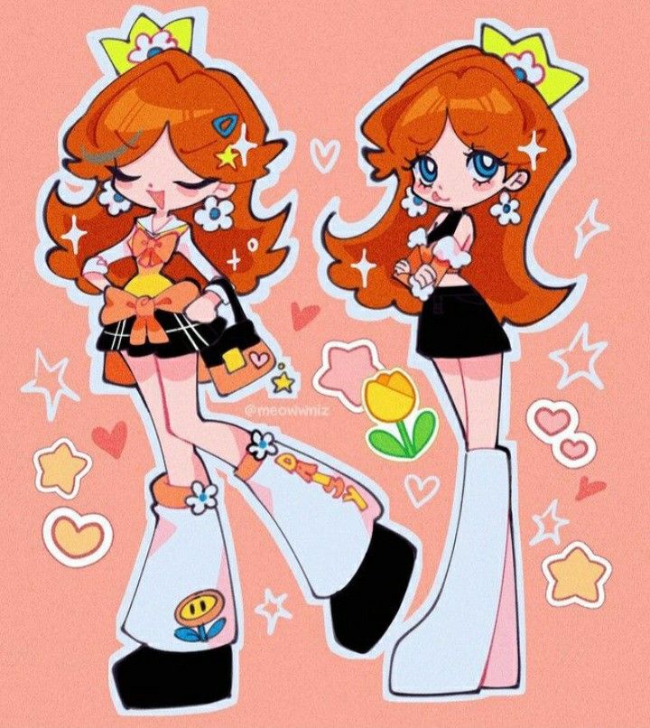 two cartoon girls with red hair are standing next to each other