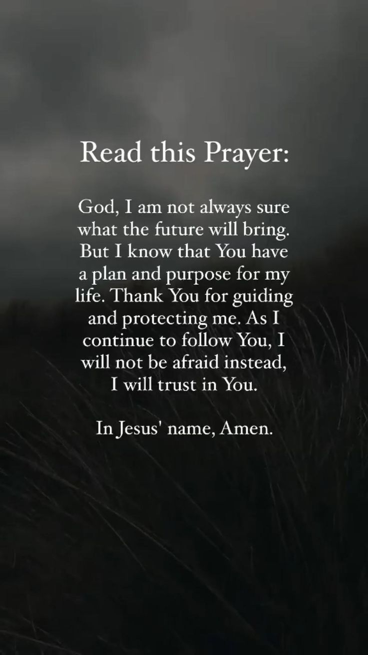 an image with the words read this prayer written in black and white, on a dark background