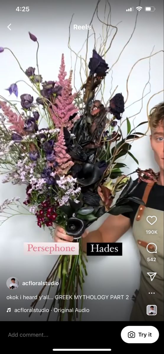 a woman holding a bunch of flowers in her hand with the caption's name on it