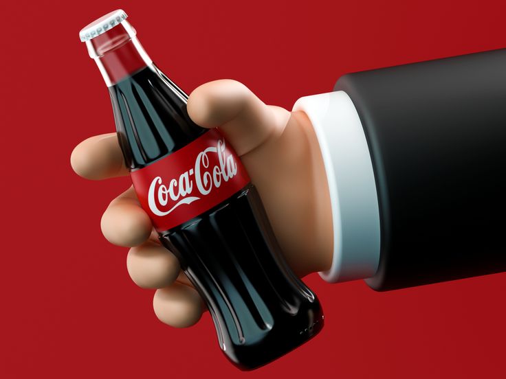 a hand holding a coca - cola bottle in front of a red background