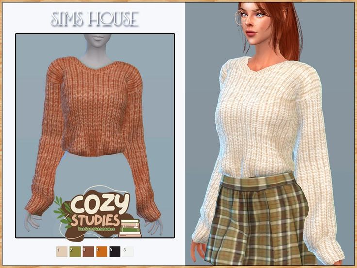 an image of a woman wearing a sweater and plaid skirt with the words cozy studies on it