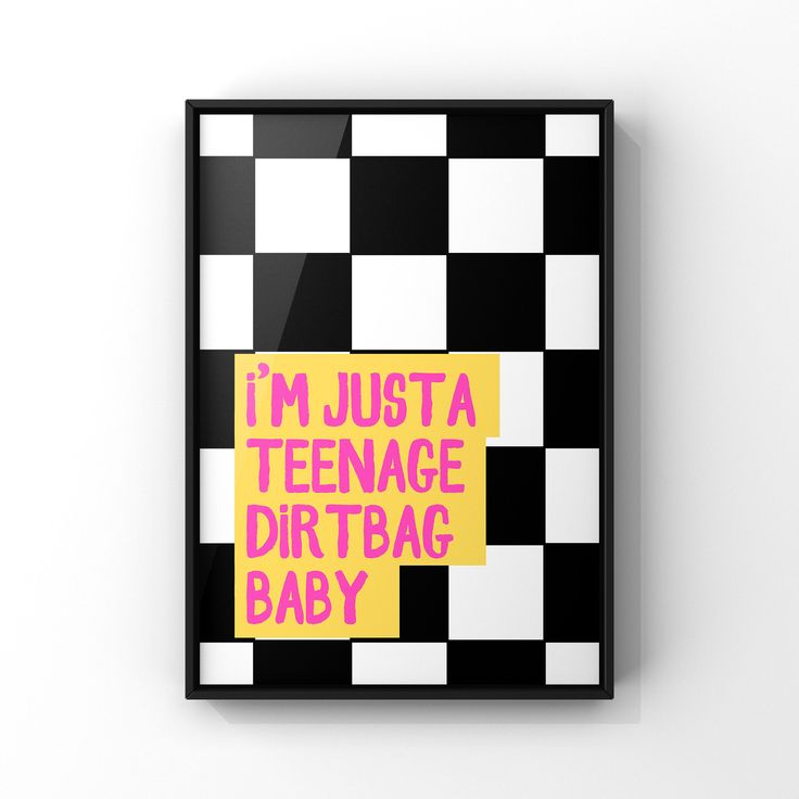 i'm just a teenage dirtbag baby framed art print in black and yellow