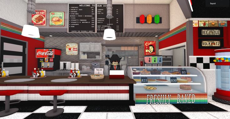 Bloxburg Burger King, Bloxburg Burger Shop, Bloxburg Resturant Ideas, Diner In Bloxburg, Bloxburg Diner Exterior, Bloxburg Retro Diner, Bloxburg Pizza Shop, Bloxburg Diner Layout, Bloxburg Diner Ideas