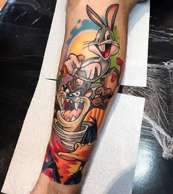 an arm with a cartoon character on it