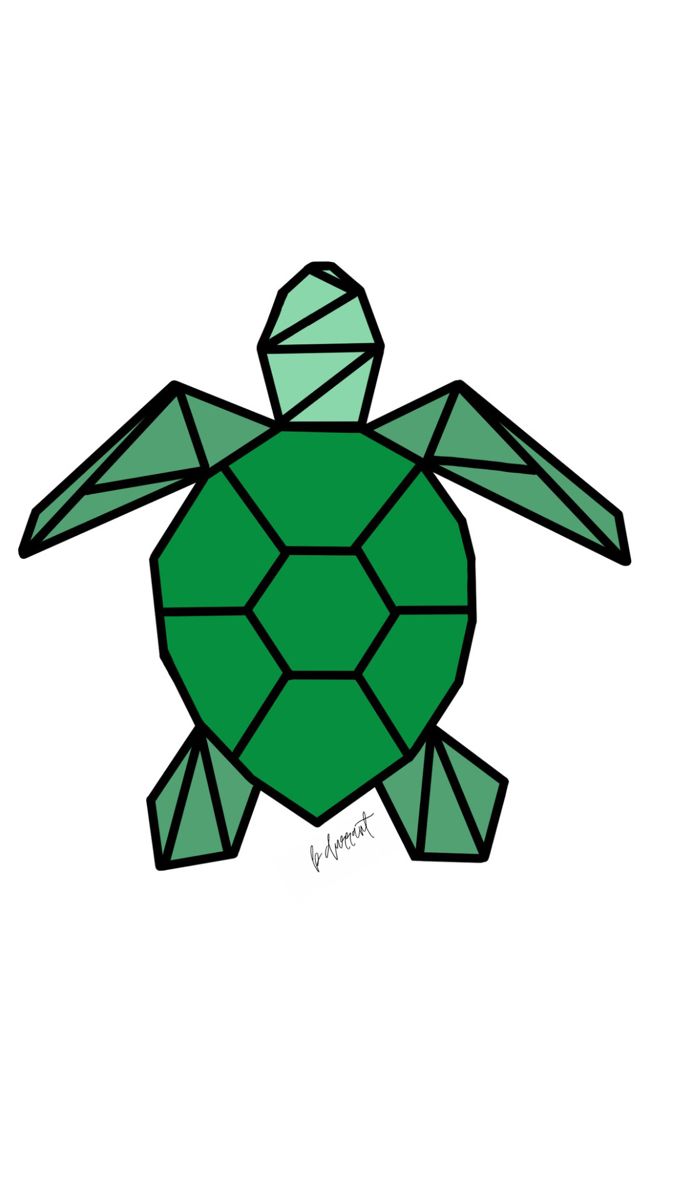 a drawing of a green turtle made out of geometric shapes on a white paper background