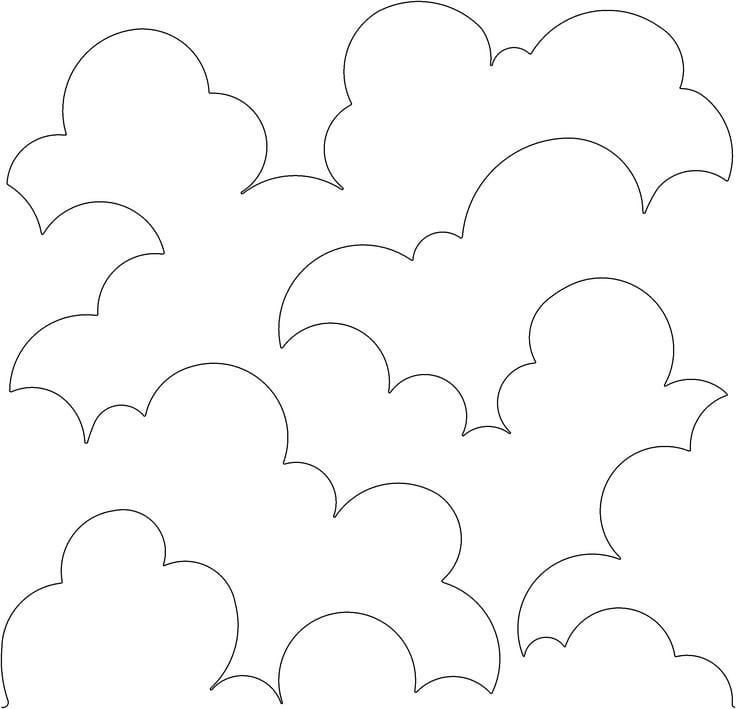 the silhouettes of clouds are shown in black and white, as well as an outline for