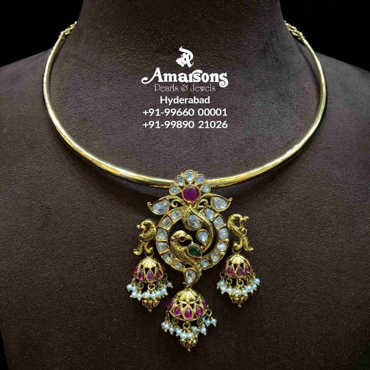 Gold Kanti Necklace, Kanti Necklace, Amarsons Jewellery, Polki Pendant, Gold Temple Jewellery, Fancy Jewelry Necklace, Gold Earrings Wedding, Gold Jewelry Simple Necklace, Beautiful Gold Necklaces