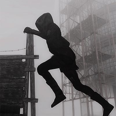 a black and white photo of a person jumping in the air