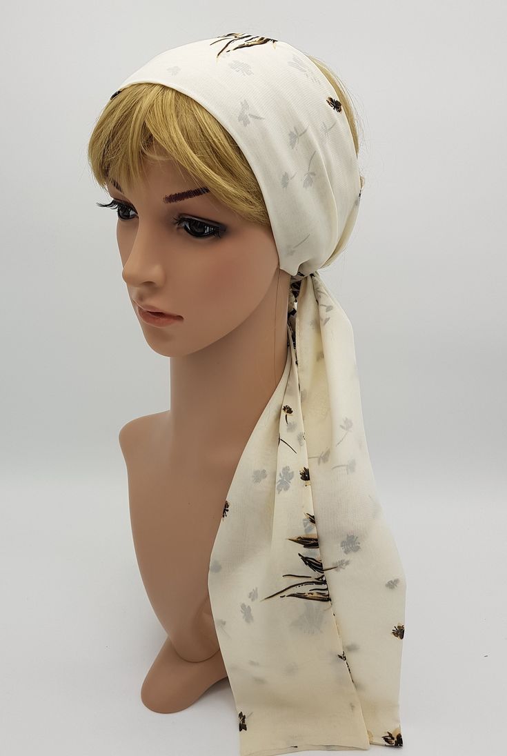 "Pin up style head scarf, women's hair bandanna , summer head scarf, long hair tie, self tie headband, chiffon hair scarf . Head Scarf is approximately 170 cm long and 10 cm wide (64 \" x 4 \" ). I made this Stylish Headscarf from lightweight polyester chiffon fabric. The scarf is not pre-tied , this is self tie head scarf. The Head Scarf looks amazing and can help you in many ways.The style is elegant and practical. Hand wash or delicate wash by machine 30d , Minimum Wash, Short Spin,Do Not Wri Scarf Long Hair, Summer Head Scarf, Style Head Scarf, Bad Hair Day Hat, Summer Headwear, Chiffon Hair, Head Scarf Tying, Chemo Headwear, Rose Headband