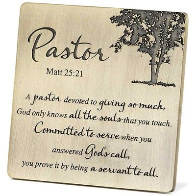 a wooden plaque with the words pastor and a tree on it's front side