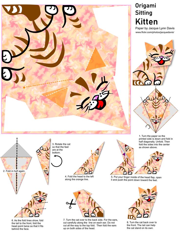 an origami cat is shown with instructions to make it