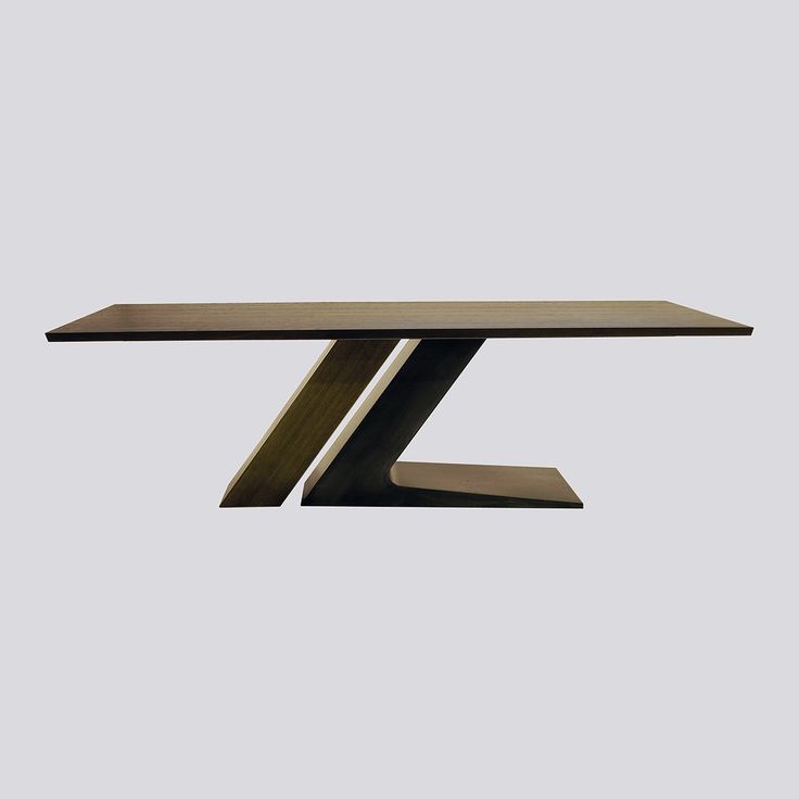 a wooden table with two intersecting legs