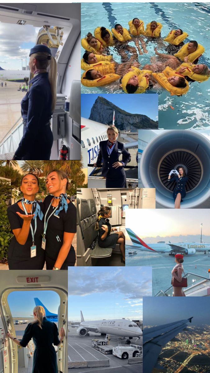 collage of photos with people and planes in the air above water, on top of an airplane