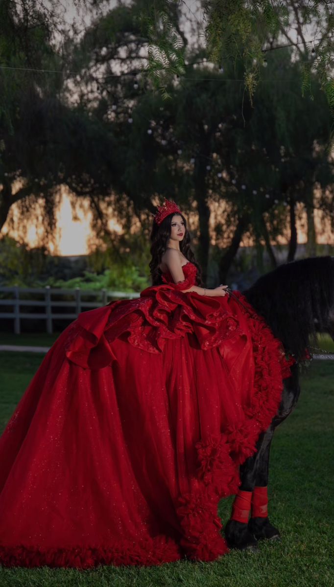 Red Quince Dress, Quince Photoshoot Ideas, Red Quinceanera Ideas, Quince Pictures, Xv Dresses, Mexican Quinceanera Dresses, Quinceanera Themes Dresses, Charro Quinceanera Dresses, Quinceanera Photoshoot